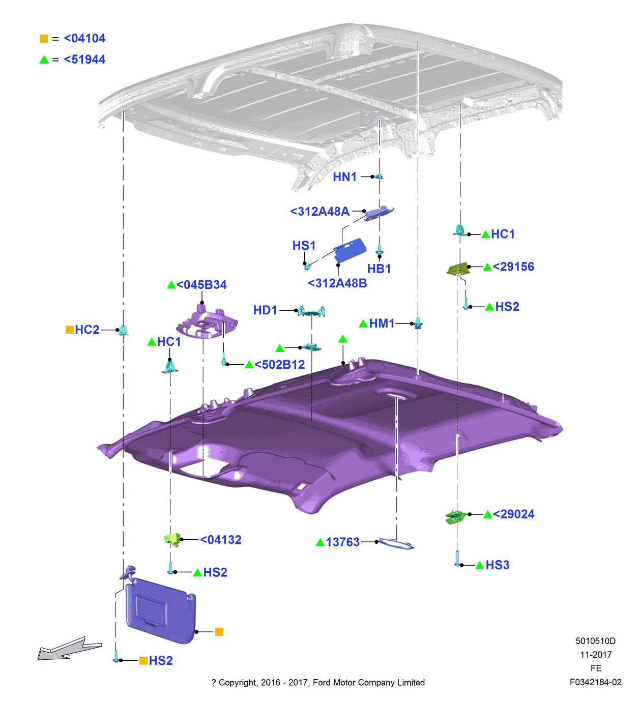 Ford HC3Z-2651944-JE Headlining - Roof