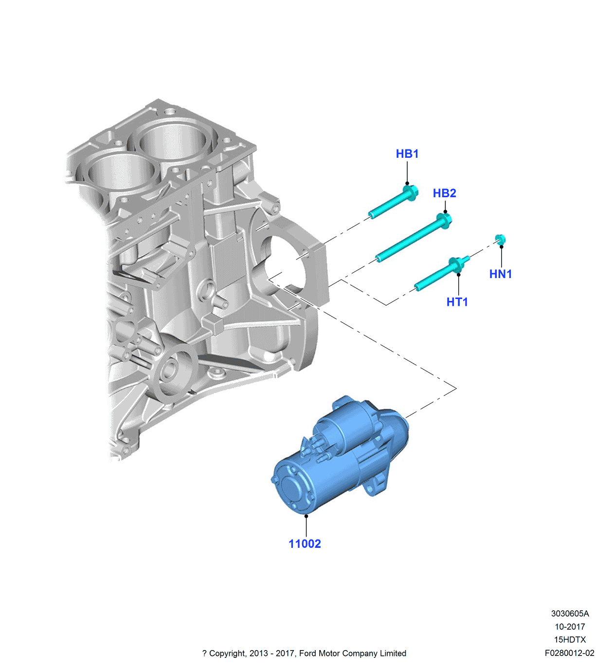 Ford HU2Z-11V002-BBRM Starter Motor Assembly