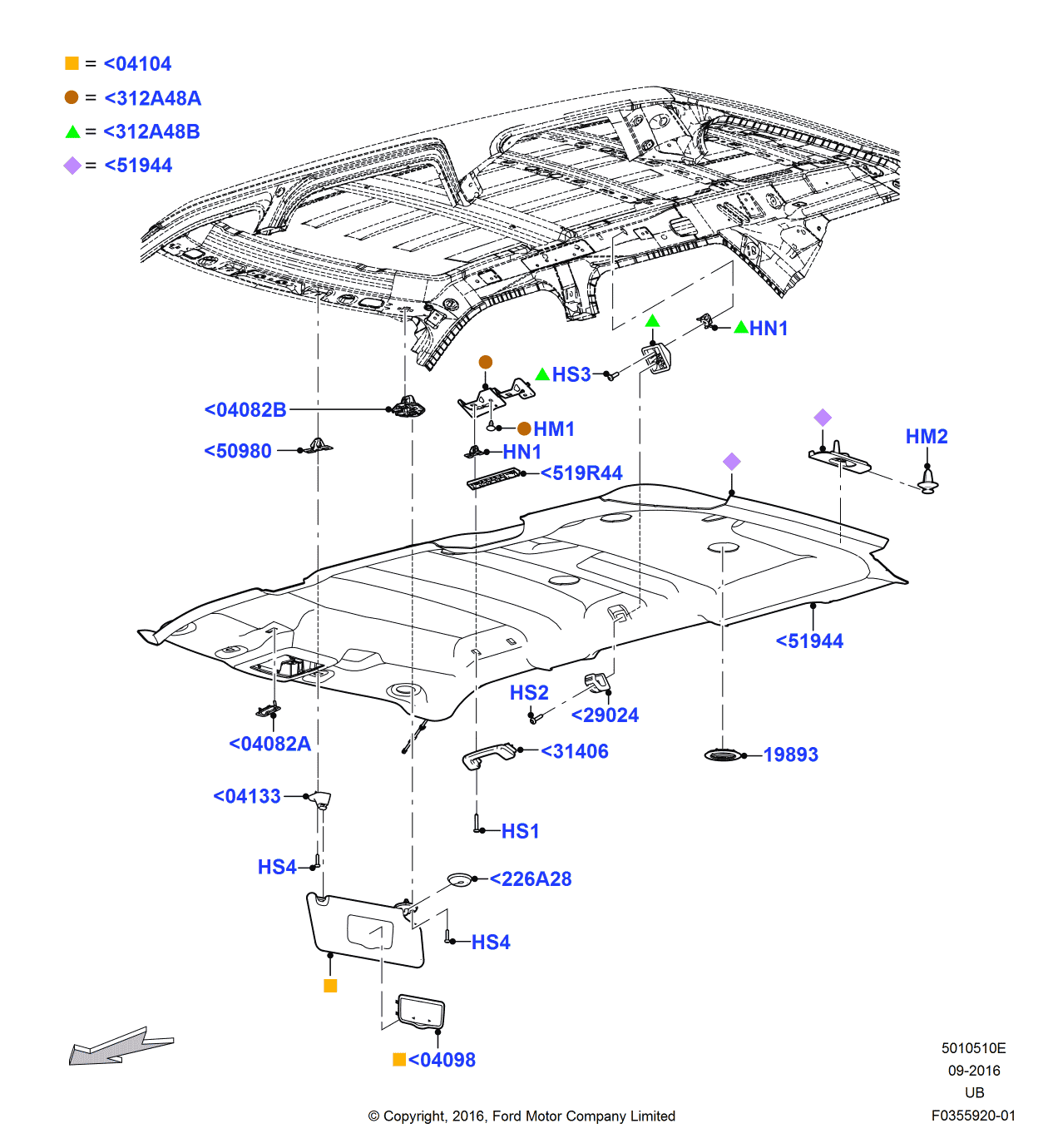 Ford FB5Z-7851944-KC Headlining - Roof