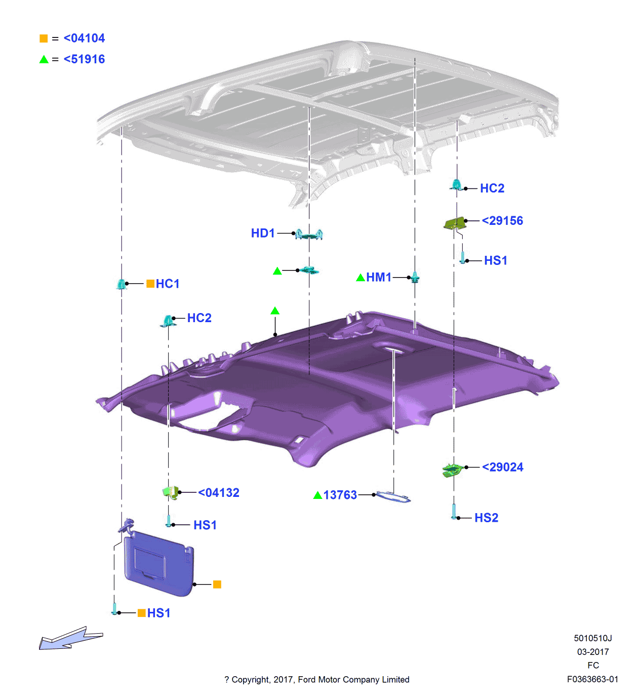 Ford JL3Z-1651916-HA Headlining - Roof
