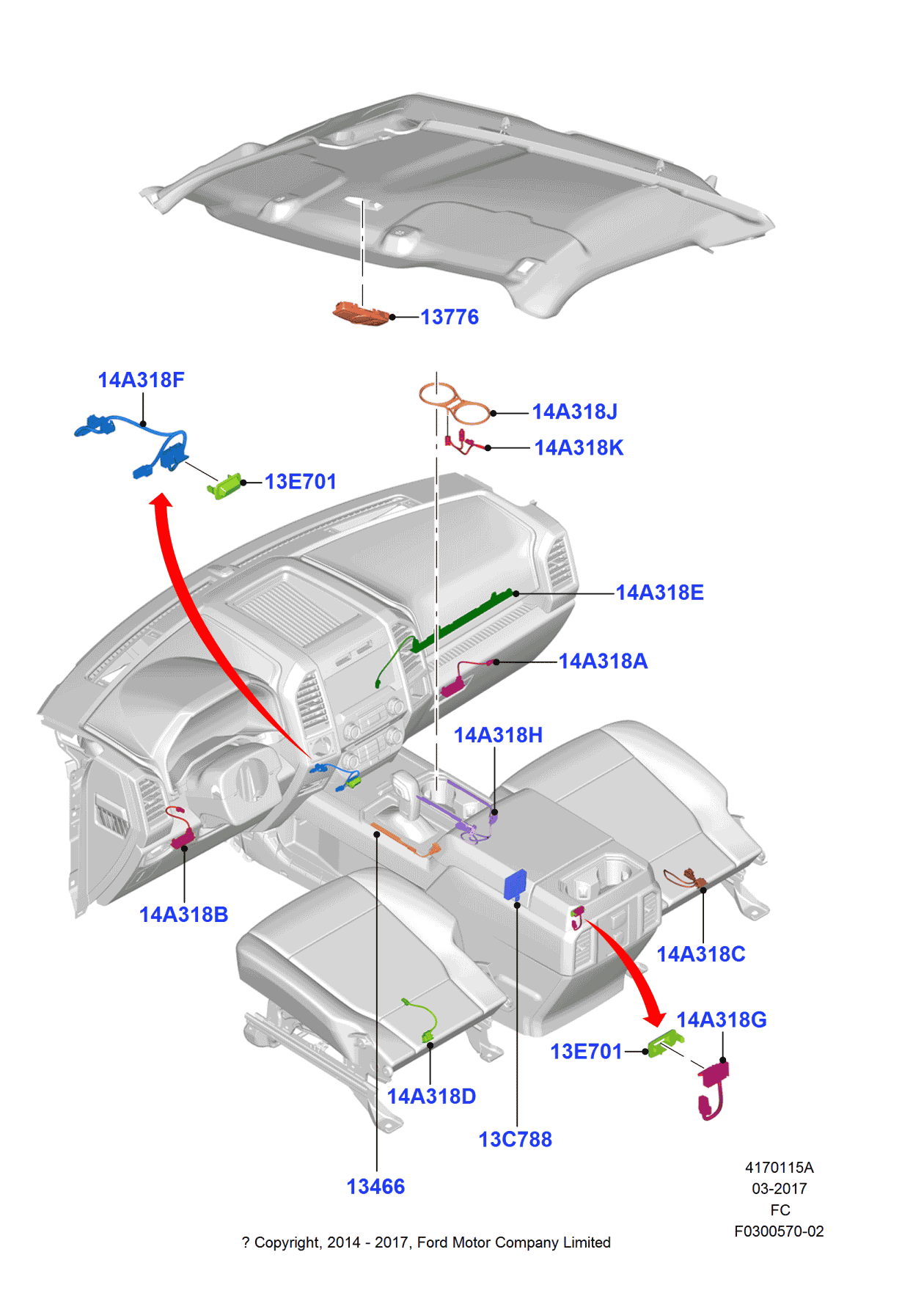 Ford JL3Z-14A318-AH Wiring Assembly - Interior Lamp, Passenger Side