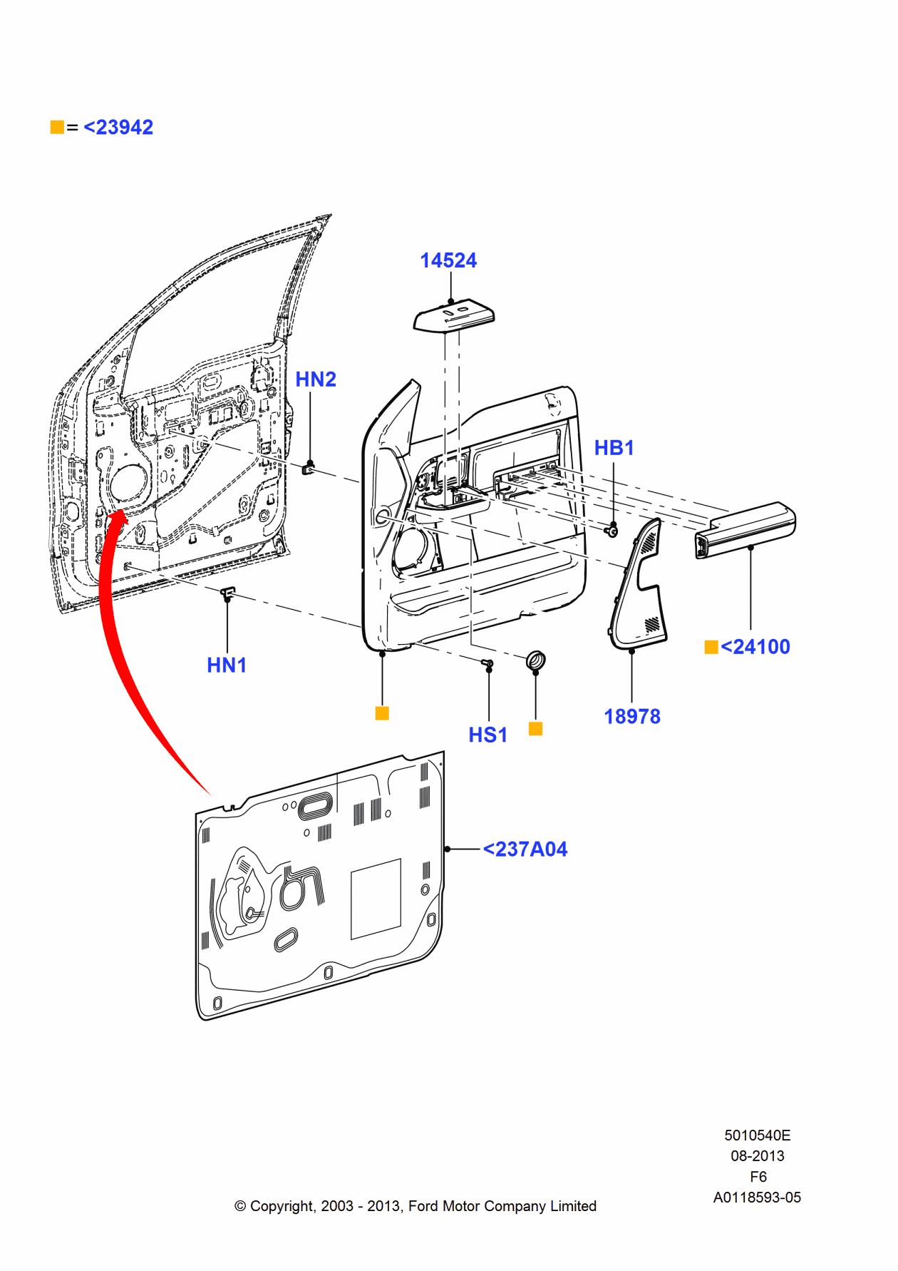 Ford 6L3Z-1823942-GAA Panel Assembly - Door Trim, Passenger Side
