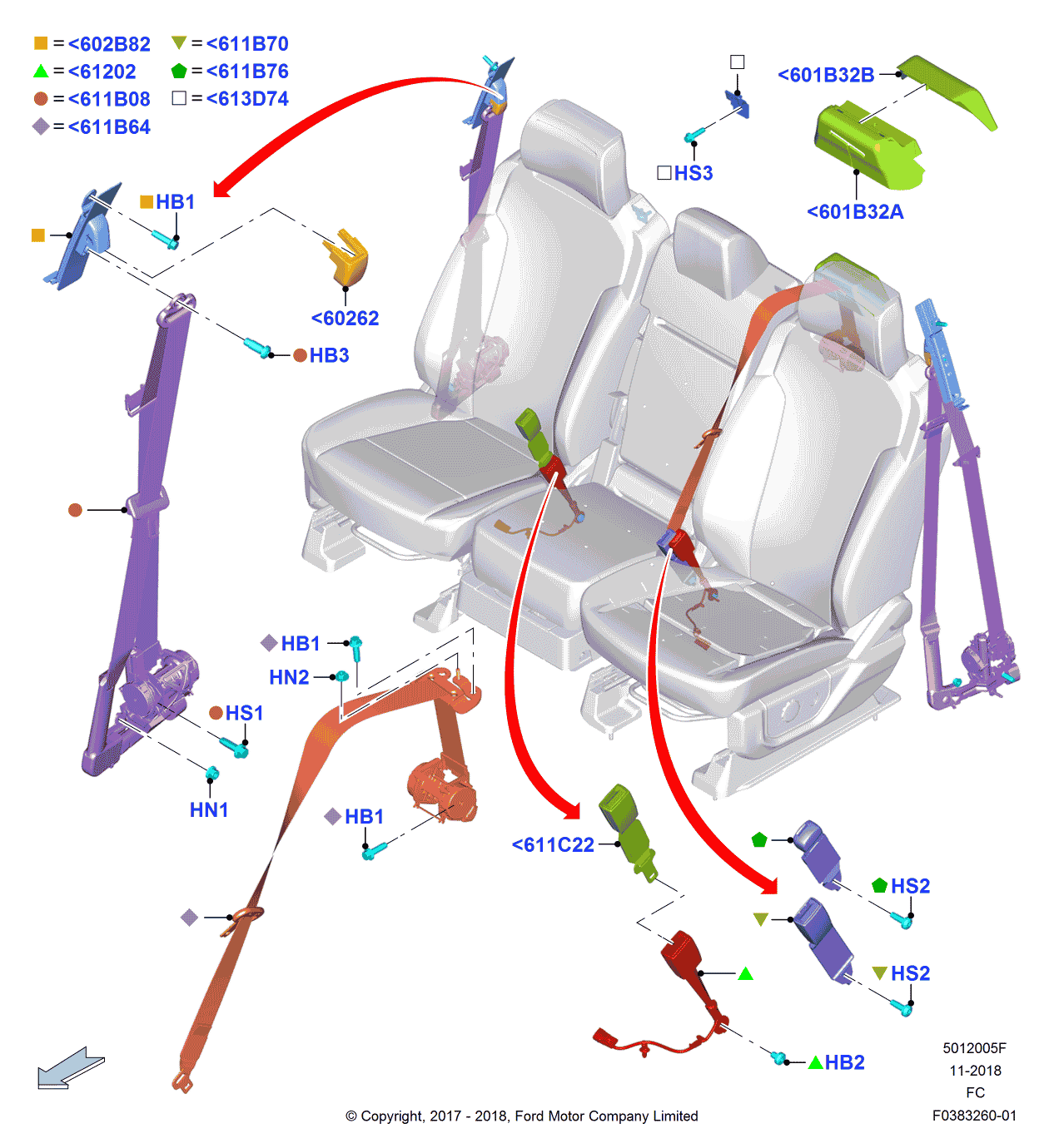 Ford JL3Z-15612B19-AB Buckle Assembly - Seat Belt, Center