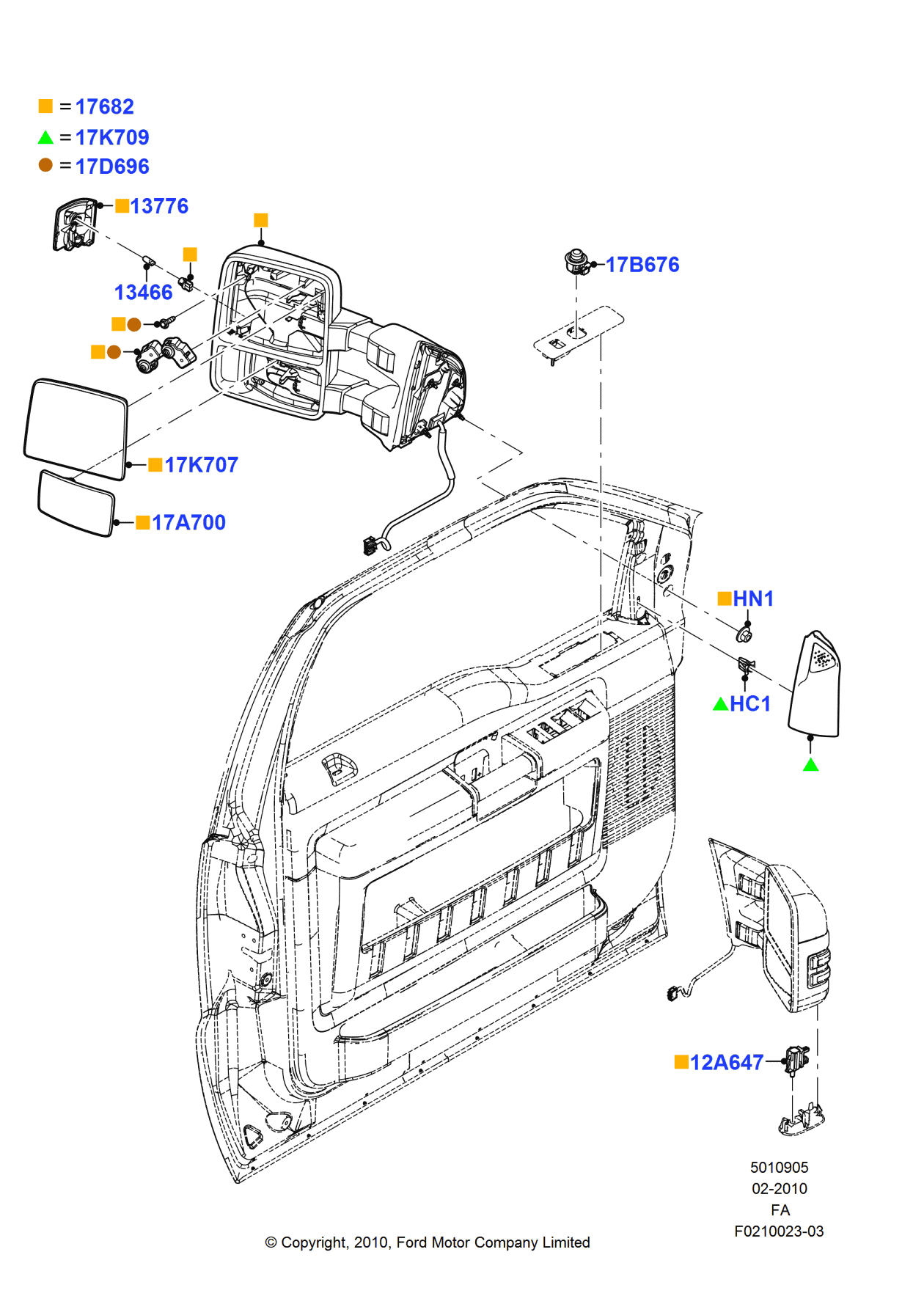 Ford DC3Z-17682-BACP Mirror Assembly - Rear View Outer, Passenger Side