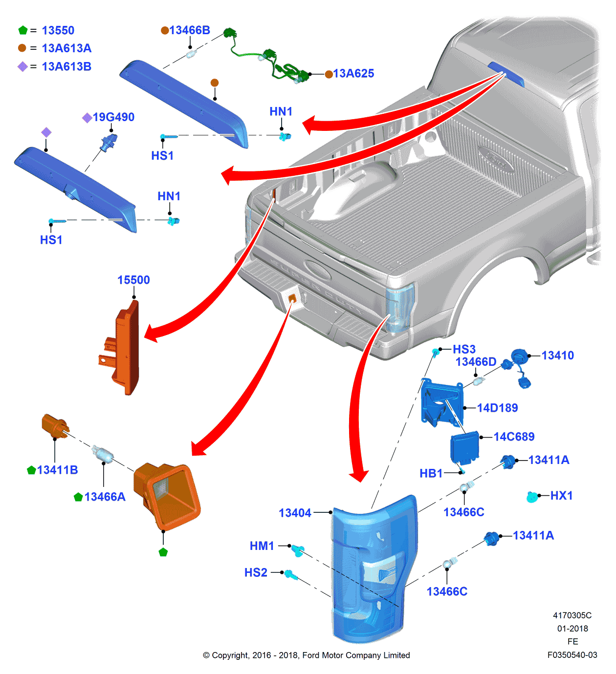 Ford HC3Z-13404-ECP Lamp Assembly - Rear, Stop And Flasher, Passenger Side