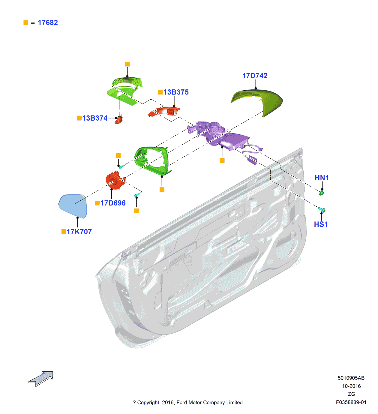 Ford FR3Z-17K707-F Glass Assembly - Rear View Outer Mirror, Passenger Side