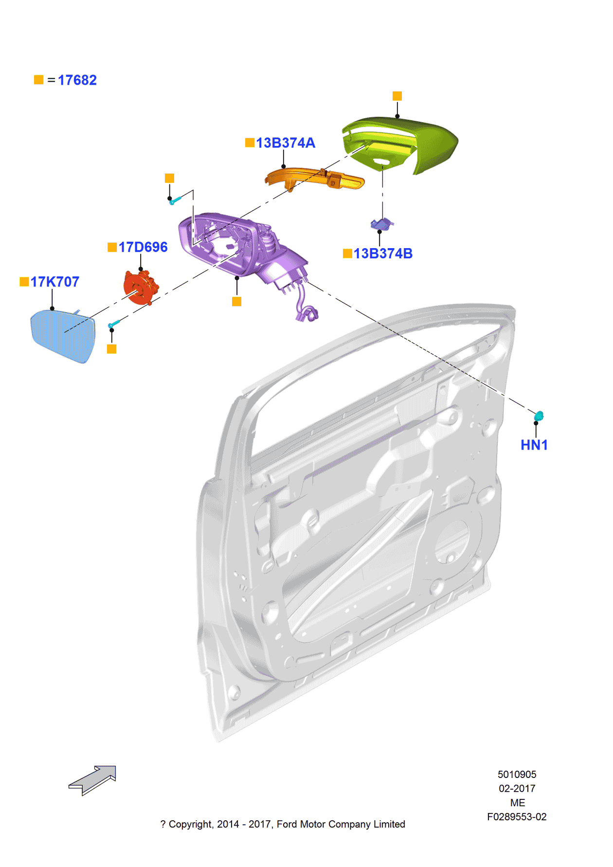 Ford FJ7Z-17682-KBPTM Mirror Assembly - Rear View Outer, Passenger Side