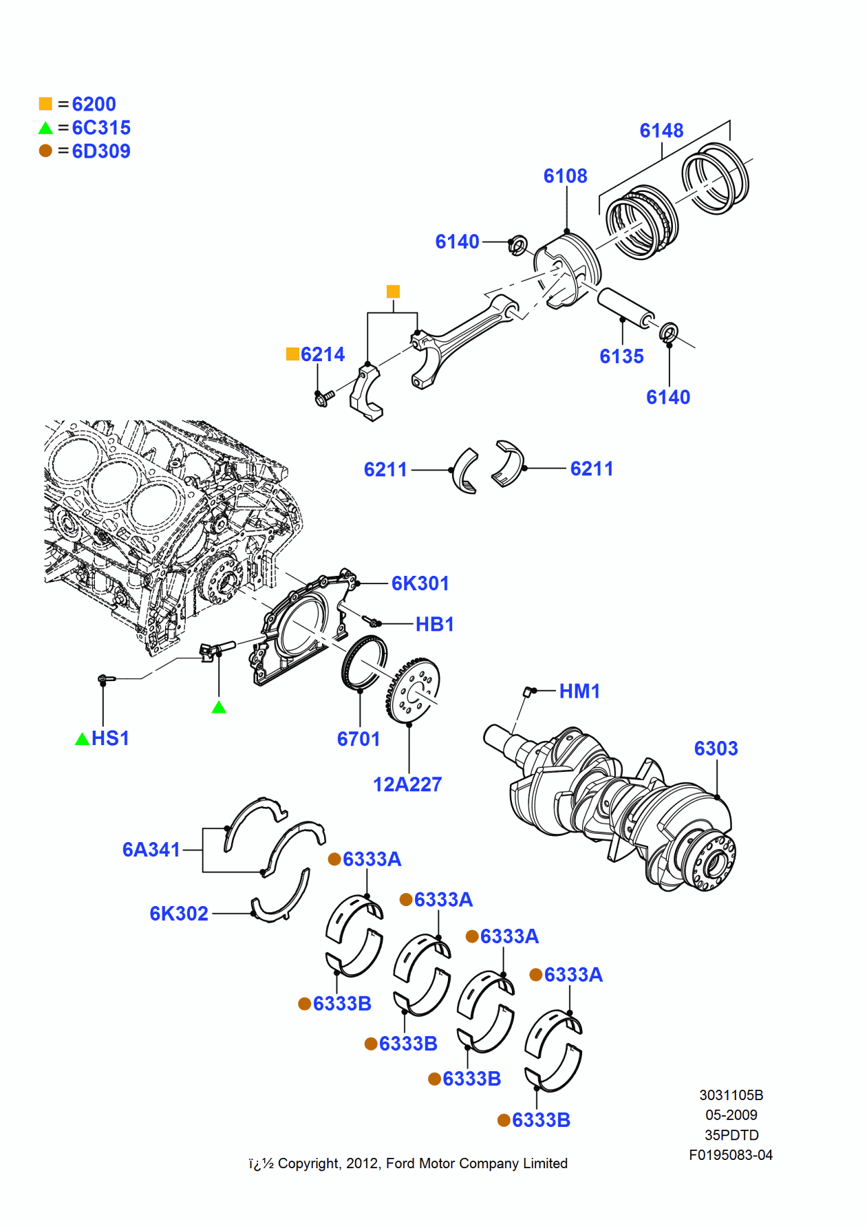 Ford AA5Z-6108-A Piston And Pin Assembly, Driver Side
