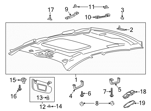 2015 Ford Fusion Sunvisor, Driver Side Diagram for DS7Z-5404105-KA