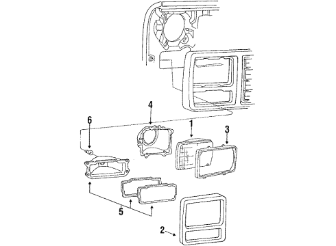 1990 Ford E-250 Econoline Club Wagon Headlamp Components, Park Lamps Diagram