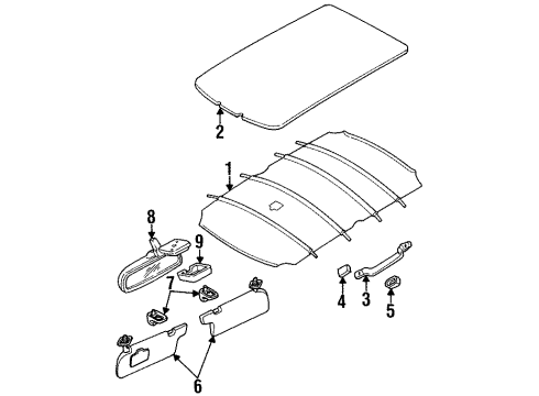 1997 Ford Aspire Visor, Passenger Side Diagram for F7BZ6104104A