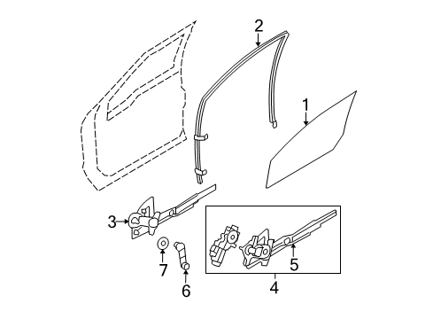 2009 Ford F-250 Super Duty Front Door - Glass & Hardware Diagram