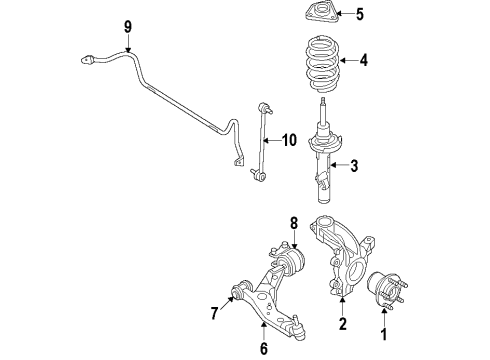 2014 Lincoln MKS Front Suspension Components, Lower Control Arm, Stabilizer Bar Diagram