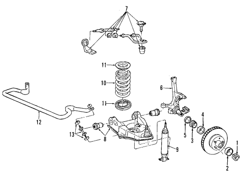 1989 Ford Aerostar Front Suspension Components, Lower Control Arm, Upper Control Arm, Stabilizer Bar Diagram