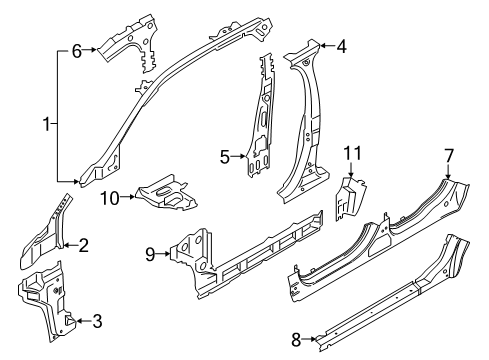 2022 Ford Edge Center Pillar & Rocker, Hinge Pillar Diagram
