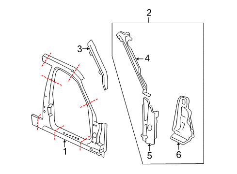 2003 Ford Crown Victoria Aperture Panel, Passenger Side Diagram for 3W7Z-54211A10-AA