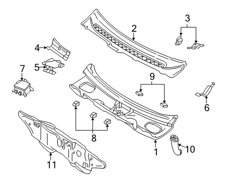 2007 Ford Five Hundred Cowl Top Panel Diagram for 5G1Z-5402010-AA