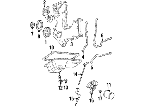 1997 Mercury Grand Marquis Engine Parts, Mounts, Cylinder Head & Valves, Camshaft & Timing, Oil Cooler, Oil Pan, Oil Pump, Crankshaft & Bearings, Pistons, Rings & Bearings Diagram