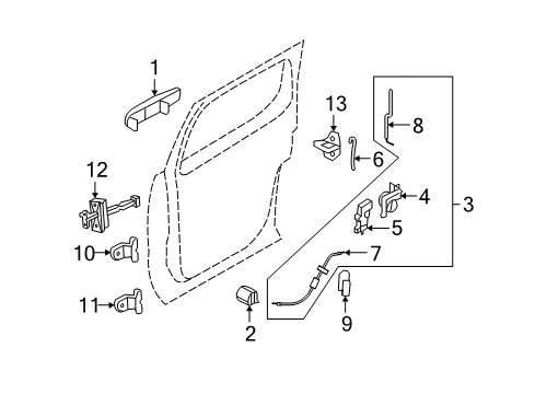 2007 Mercury Mountaineer Rear Door - Lock & Hardware Diagram