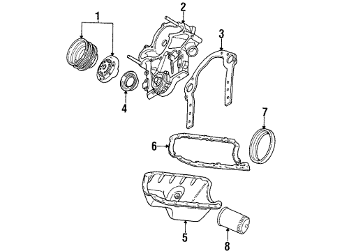 1993 Mercury Sable Engine Parts, Mounts, Cylinder Head & Valves, Camshaft & Timing, Oil Pan, Oil Pump, Crankshaft & Bearings, Pistons, Rings & Bearings Diagram