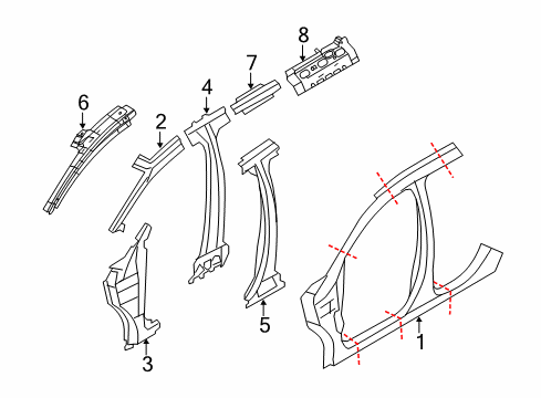 2009 Lincoln MKX Center Pillar & Rocker, Hinge Pillar, Uniside Diagram
