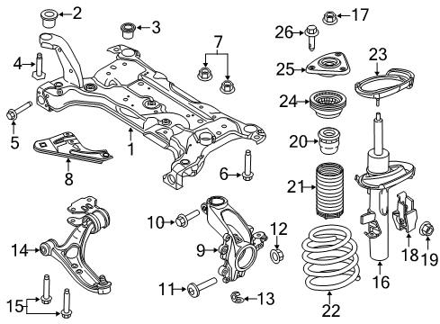 2015 Ford Focus Front Suspension Components, Lower Control Arm, Stabilizer Bar Diagram