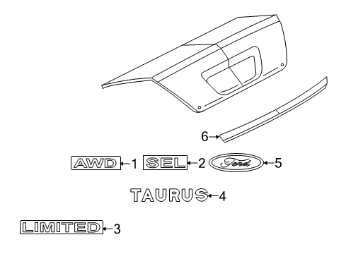 2008 Ford Taurus Exterior Trim - Trunk Lid Diagram