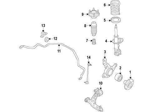 2012 Lincoln MKX Front Suspension, Lower Control Arm, Stabilizer Bar, Suspension Components Diagram
