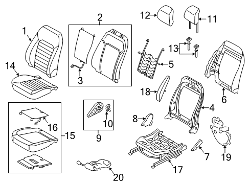 2020 Ford Fusion Seat Back Cover, Front Passenger Side Diagram for HS7Z-5464416-XA