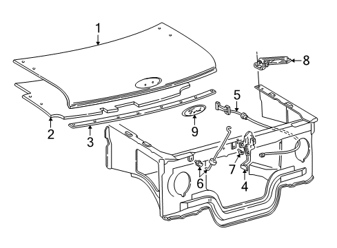 1992 Ford E-150 Econoline Hood & Components, Exterior Trim Diagram