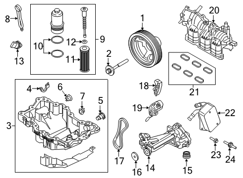 2018 Lincoln MKZ Engine Parts, Mounts, Cylinder Head & Valves, Camshaft & Timing, Variable Valve Timing, Oil Pan, Oil Pump, Balance Shafts, Crankshaft & Bearings, Pistons, Rings & Bearings Diagram