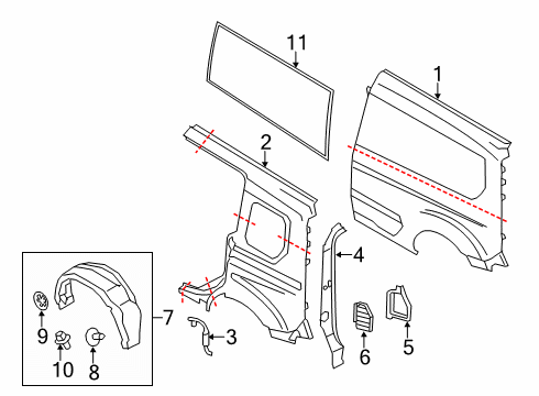 2023 Ford Transit Connect Wheelhouse Liner, Rear Driver Side Diagram for KT1Z-61278B51-A