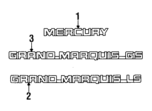 1995 Mercury Grand Marquis Nameplate, Passenger Side Diagram for F5MY-5442528-B