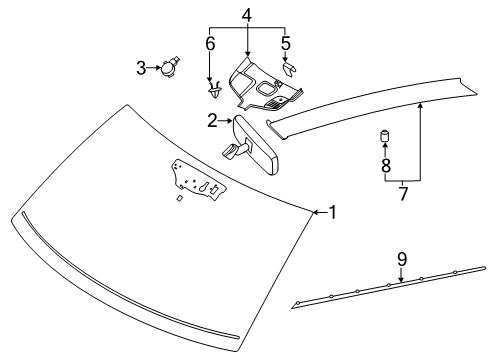 2022 Ford Police Interceptor Utility Windshield Glass, Moldings Diagram
