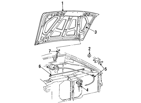 1994 Ford Ranger Hood & Components Diagram