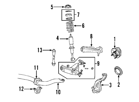 2005 Mercury Mountaineer Front Suspension Components, Lower Control Arm, Upper Control Arm, Stabilizer Bar Diagram