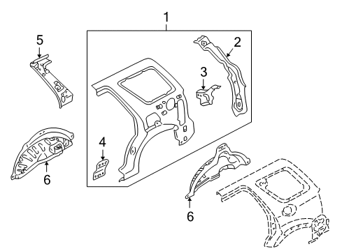 2006 Mercury Mariner Inner Structure - Quarter Panel Diagram
