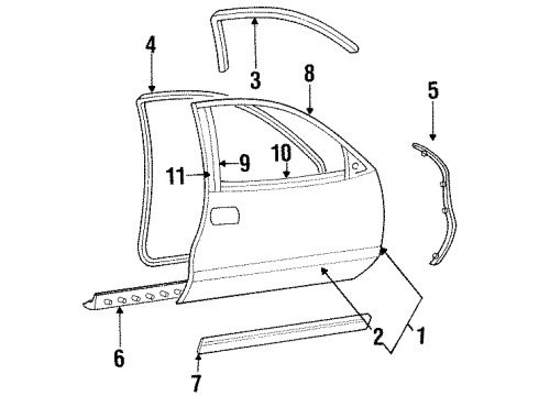 1995 Lincoln Mark VIII Door & Components, Exterior Trim Diagram