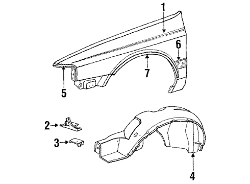1994 Lincoln Continental Fender, Front Driver Side Diagram for F4OY16006A