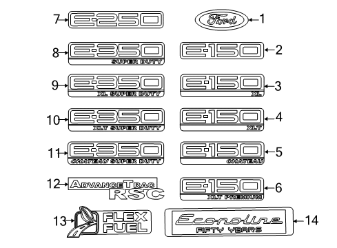 2013 Ford E-250 Exterior Trim - Back Door Diagram