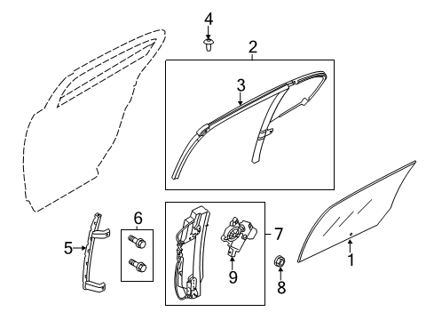 2014 Lincoln MKS Rear Door - Glass & Hardware Diagram