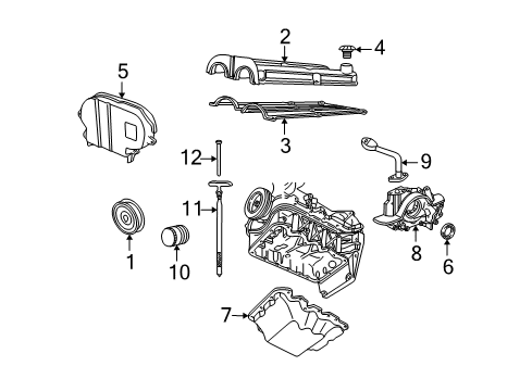 2005 Ford Escape Engine Parts, Mounts, Cylinder Head & Valves, Camshaft & Timing, Oil Cooler, Oil Pan, Oil Pump, Crankshaft & Bearings Diagram