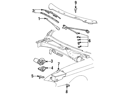 1995 Ford Mustang Wiper Pivot, Front Diagram for 3R3Z-17566-AA