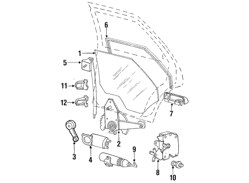 1990 Ford Tempo Rear Door - Glass & Hardware Diagram
