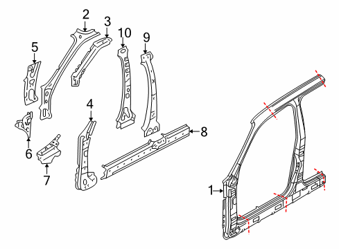 2012 Ford Escape Aperture Panel, Center Pillar & Rocker, Hinge Pillar Diagram