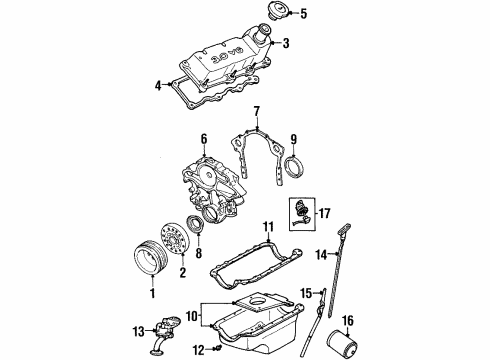 1998 Ford Taurus Engine Parts, Mounts, Cylinder Head & Valves, Camshaft & Timing, Oil Pan, Oil Pump, Balance Shafts, Crankshaft & Bearings, Pistons, Rings & Bearings Diagram