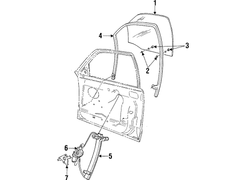 1999 Mercury Grand Marquis Front Door - Glass & Hardware Diagram