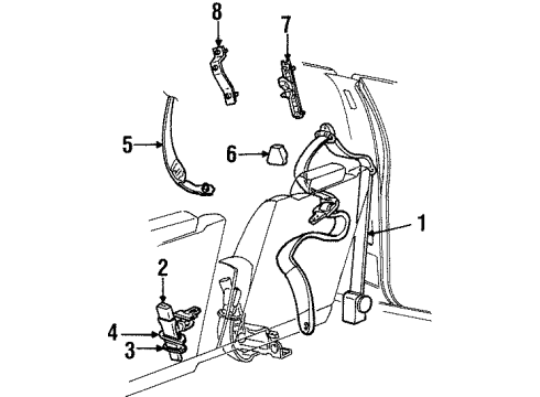 1997 Ford Crown Victoria Lap & Shoulder Belt, Prairie Tan/Slate Blue, Passenger Side Diagram for YW7Z-54611B08-AAK