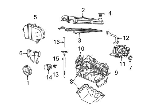2004 Ford Escape Engine Parts, Mounts, Cylinder Head & Valves, Camshaft & Timing, Oil Cooler, Oil Pan, Oil Pump, Crankshaft & Bearings, Pistons, Rings & Bearings Diagram