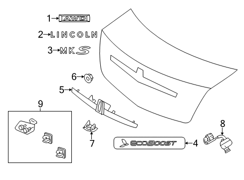 2010 Lincoln MKS Exterior Trim - Trunk Lid Diagram